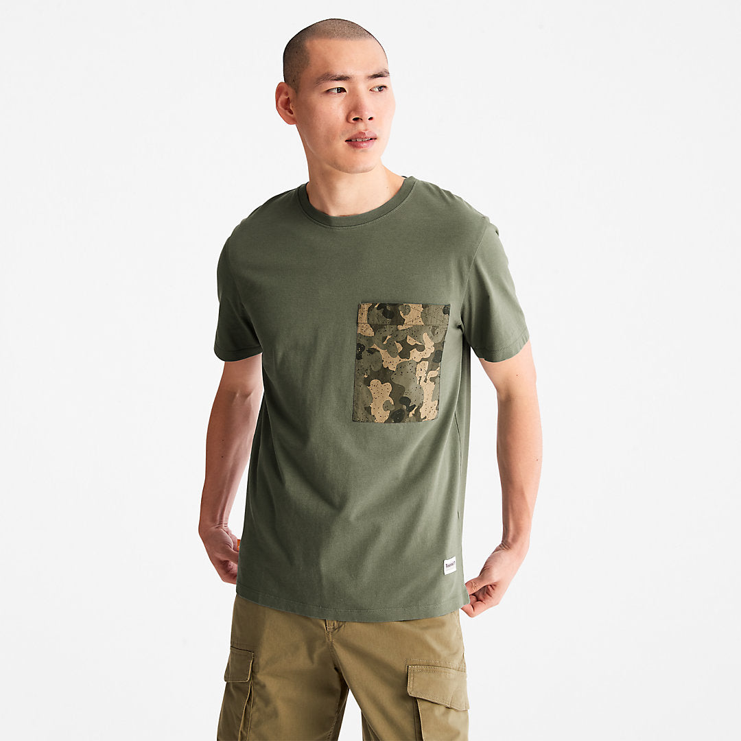 Timberland Mens Outdoor Heritage Camo-Pocket T-Shirt for Men in Dark Green