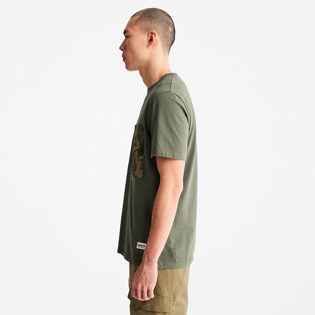 Timberland Mens Outdoor Heritage Camo-Pocket T-Shirt for Men in Dark Green