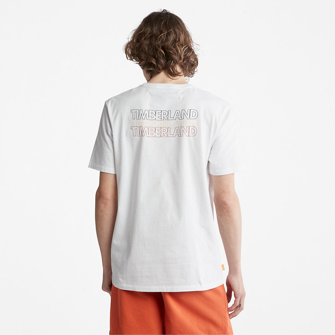 Timberland Mens Outdoor Heritage Stacked-Logo T-Shirt for Men in White