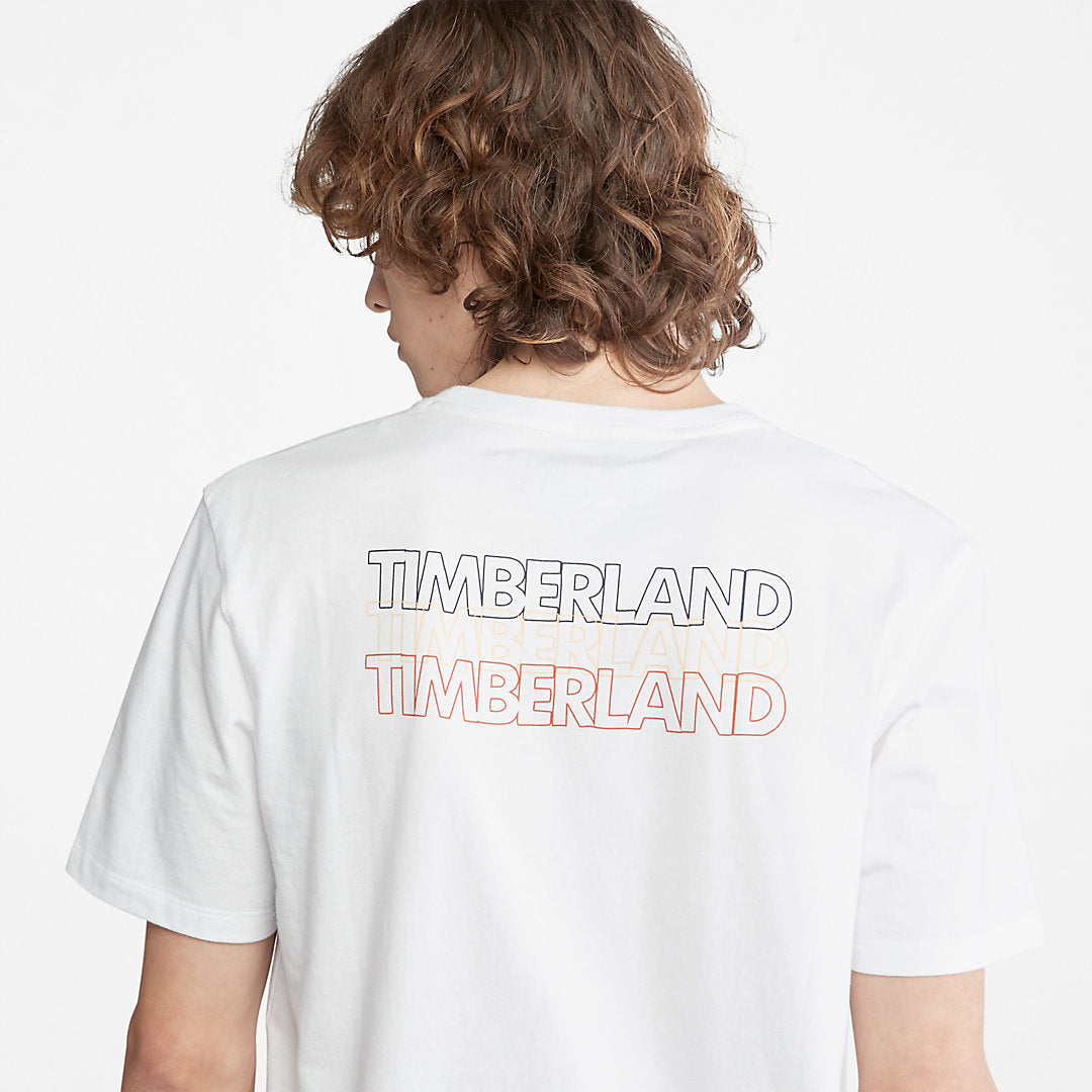 Timberland Mens Outdoor Heritage Stacked-Logo T-Shirt for Men in White
