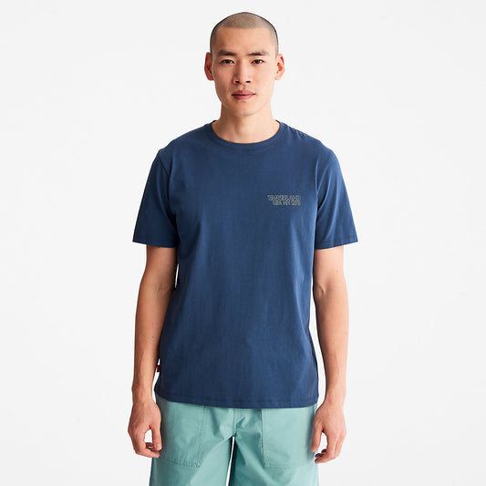 Timberland Mens Outdoor Heritage Stacked-Logo T-Shirt for Men in Blue