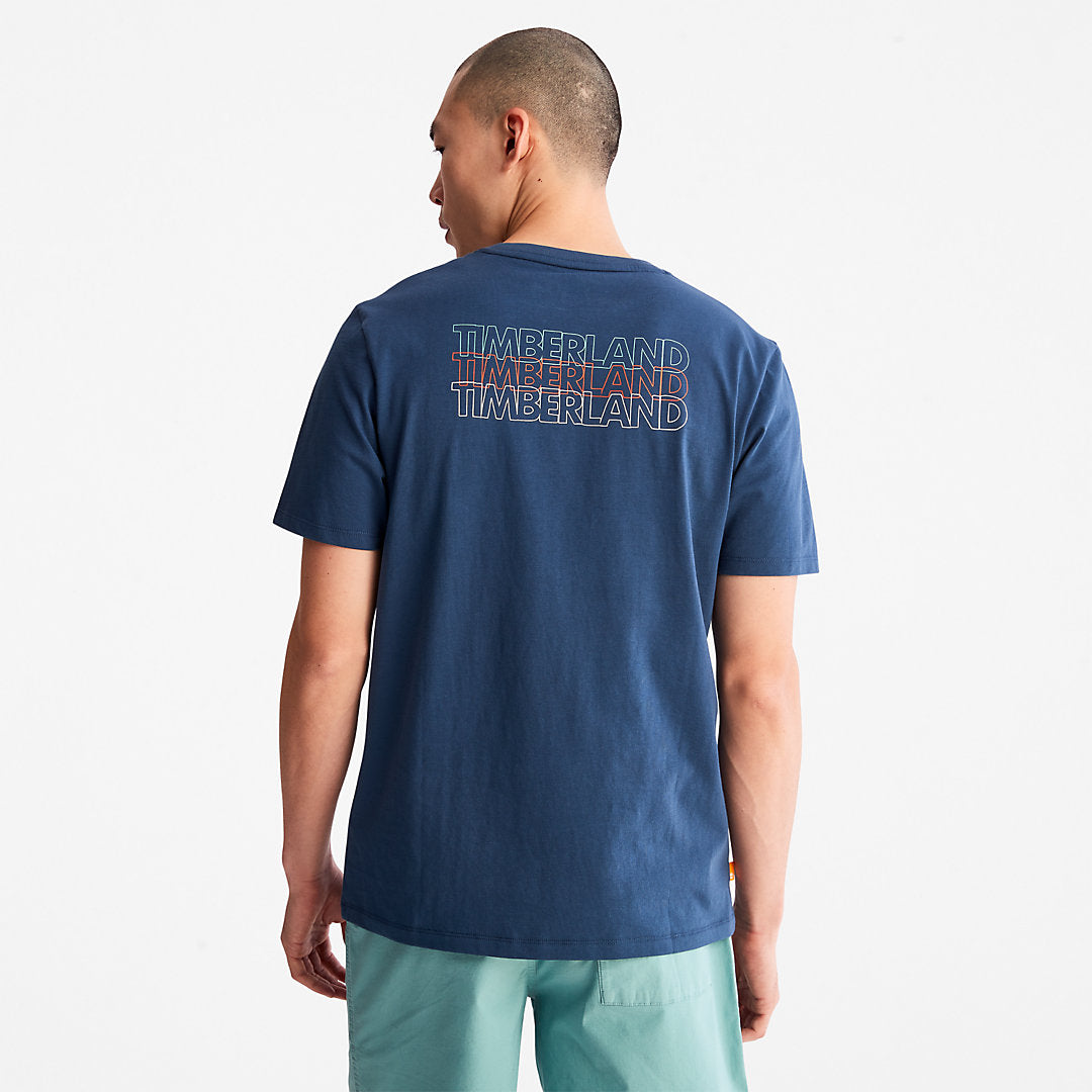 Timberland Mens Outdoor Heritage Stacked-Logo T-Shirt for Men in Blue
