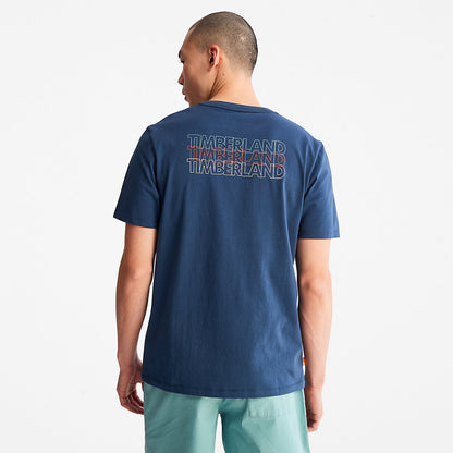 Timberland Mens Outdoor Heritage Stacked-Logo T-Shirt for Men in Blue