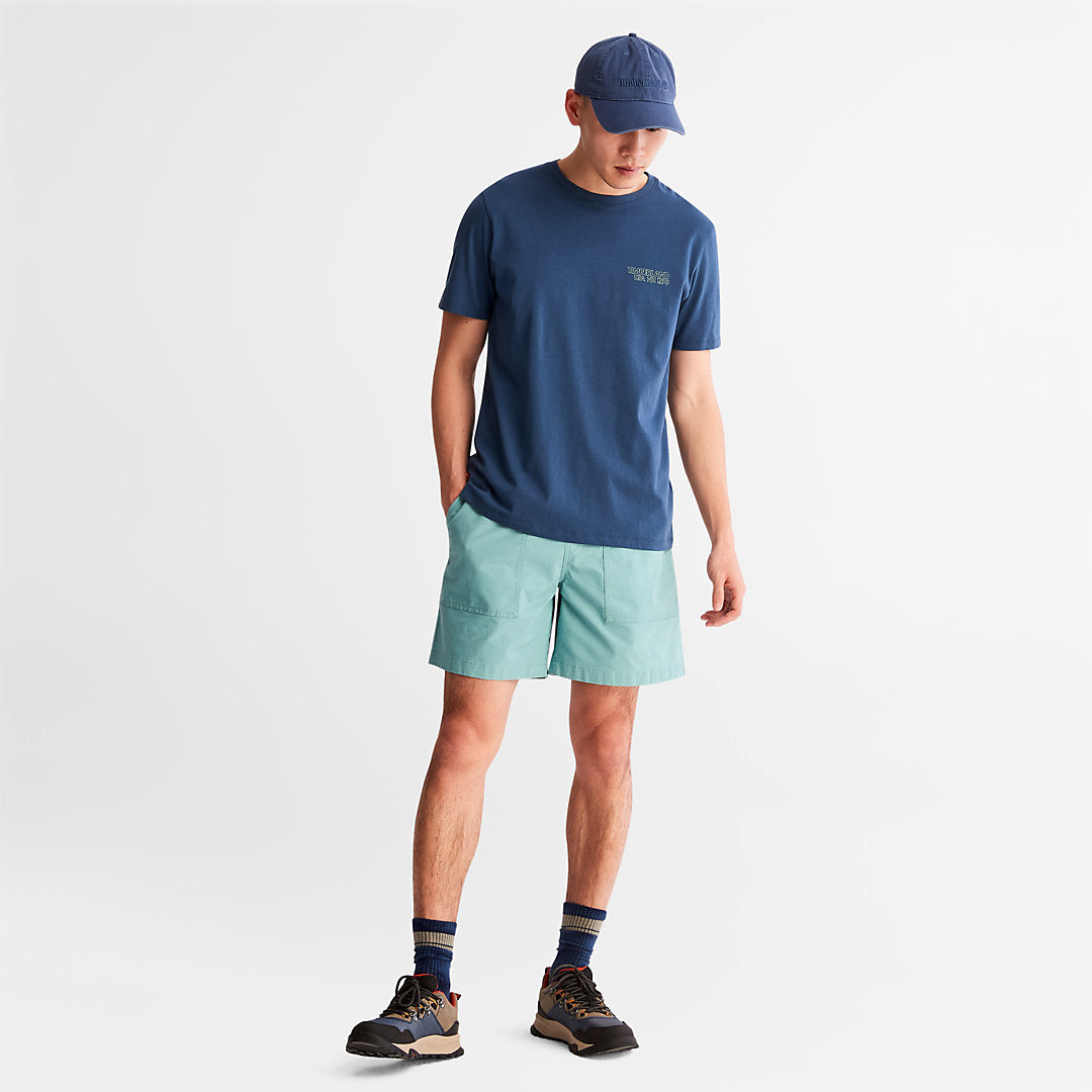 Timberland Mens Outdoor Heritage Stacked-Logo T-Shirt for Men in Blue