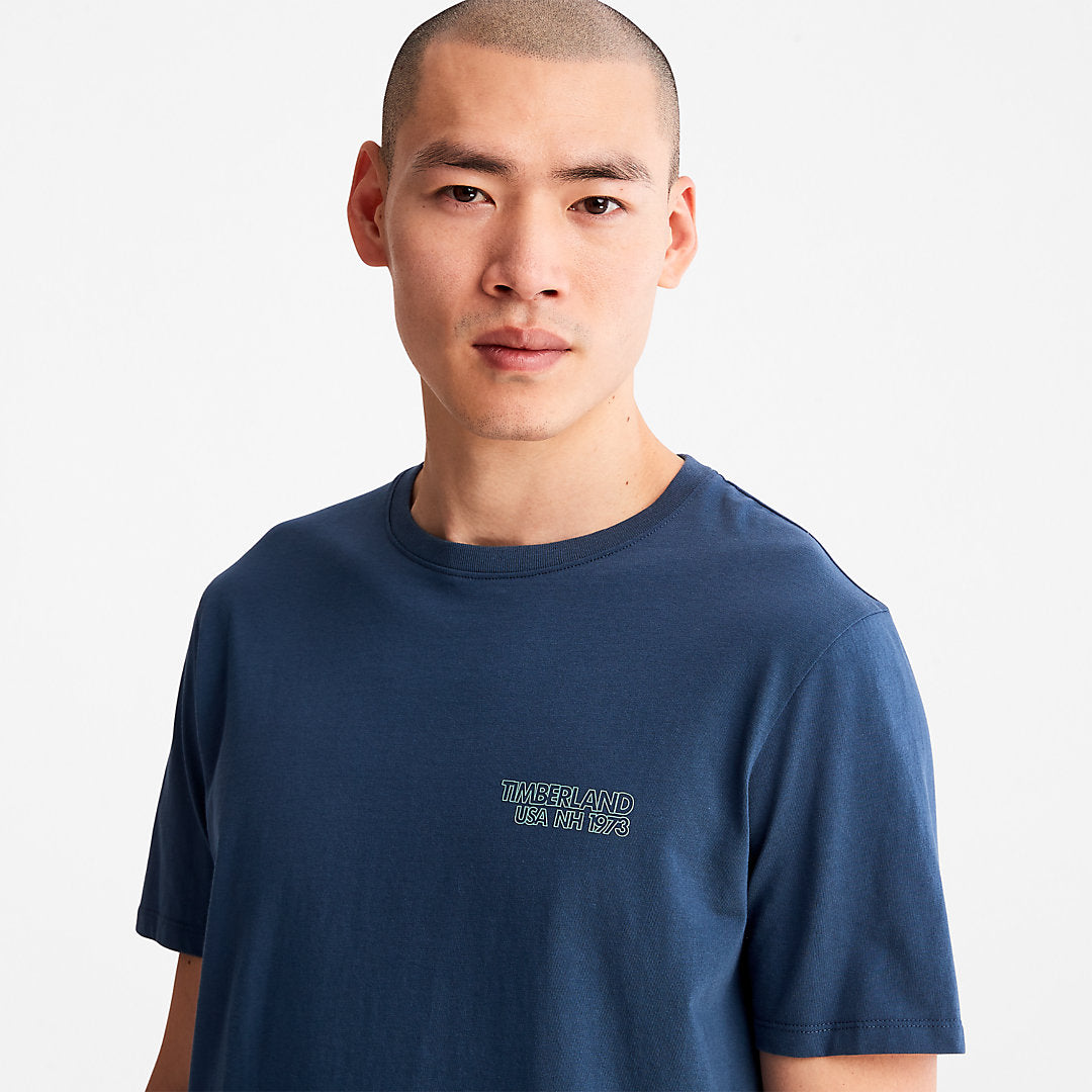 Timberland Mens Outdoor Heritage Stacked-Logo T-Shirt for Men in Blue