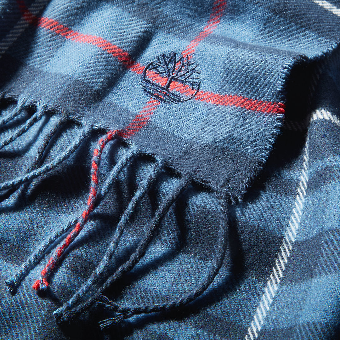 Timberland Mens Check Scarf with Gift Box for Men in Navy
