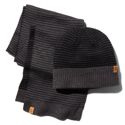 Timberland Mens Ottoman-Rib Beanie and Scarf Gift Set for Men in Grey