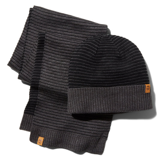 Timberland Mens Ottoman-Rib Beanie and Scarf Gift Set for Men in Grey
