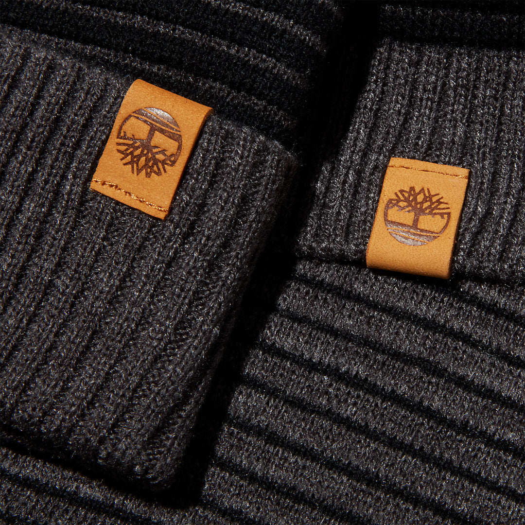 Timberland Mens Ottoman-Rib Beanie and Scarf Gift Set for Men in Grey