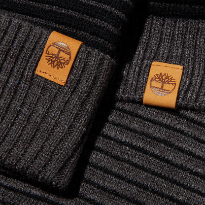 Timberland Mens Ottoman-Rib Beanie and Scarf Gift Set for Men in Grey