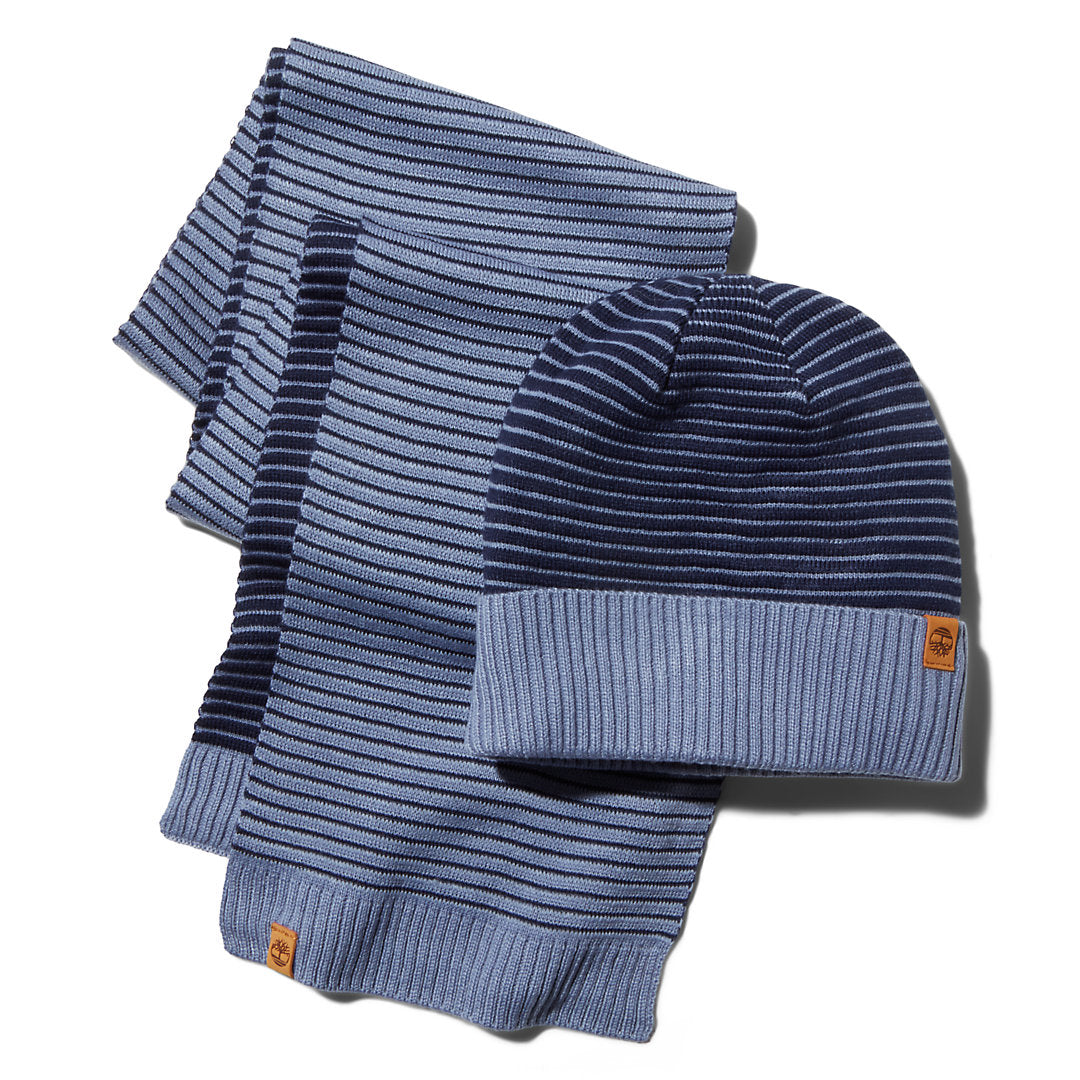 Timberland Mens Ottoman-Rib Beanie and Scarf Gift Set for Men in Blue