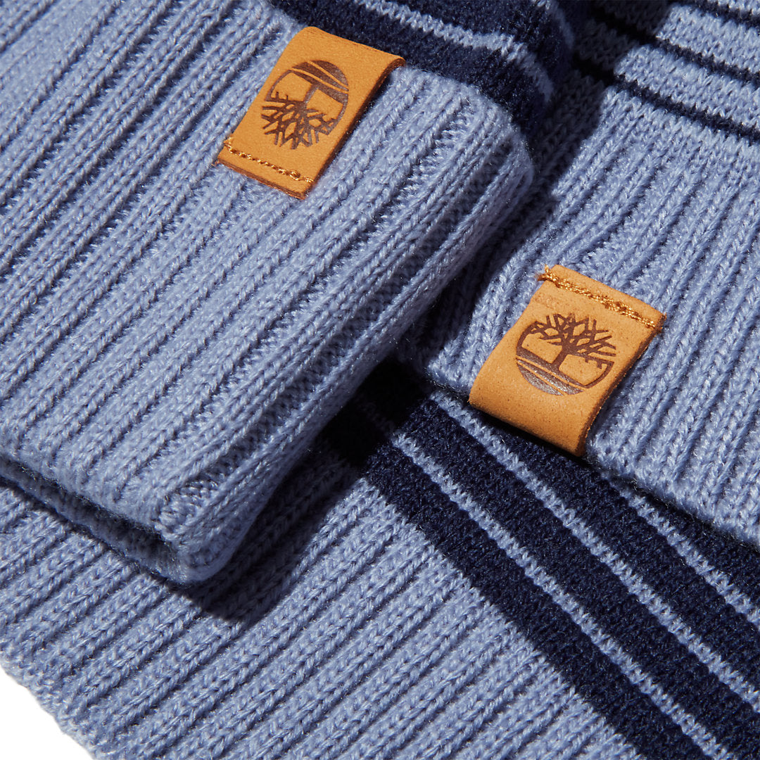 Timberland Mens Ottoman-Rib Beanie and Scarf Gift Set for Men in Blue