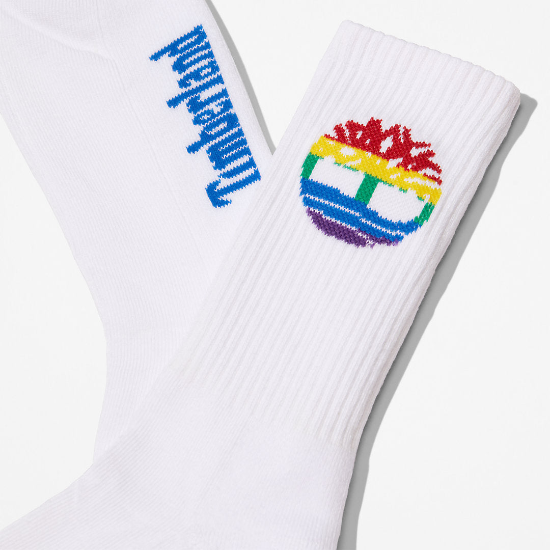 Timberland Mens 2-Pack Pride Crew Socks for Men in White