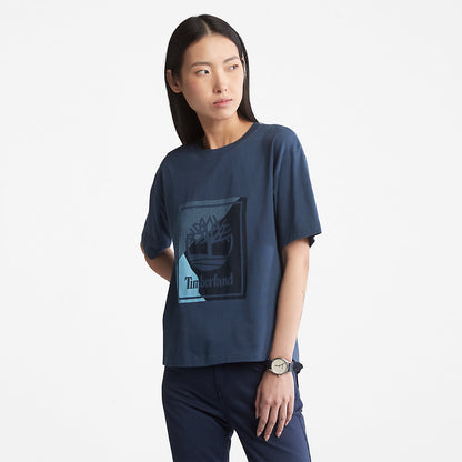 Timberland Womens Logo Graphic T-Shirt for Women in Blue
