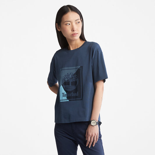 Timberland Womens Logo Graphic T-Shirt for Women in Blue