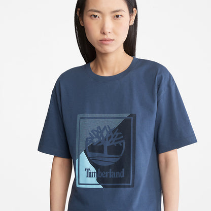 Timberland Womens Logo Graphic T-Shirt for Women in Blue