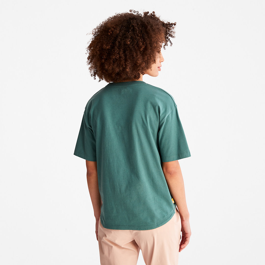 Timberland Womens Logo Graphic T-Shirt for Women in Teal