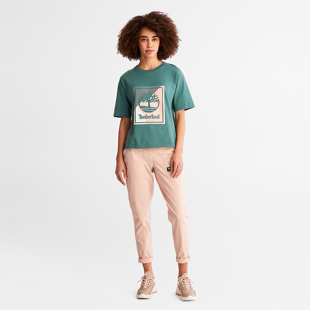 Timberland Womens Logo Graphic T-Shirt for Women in Teal