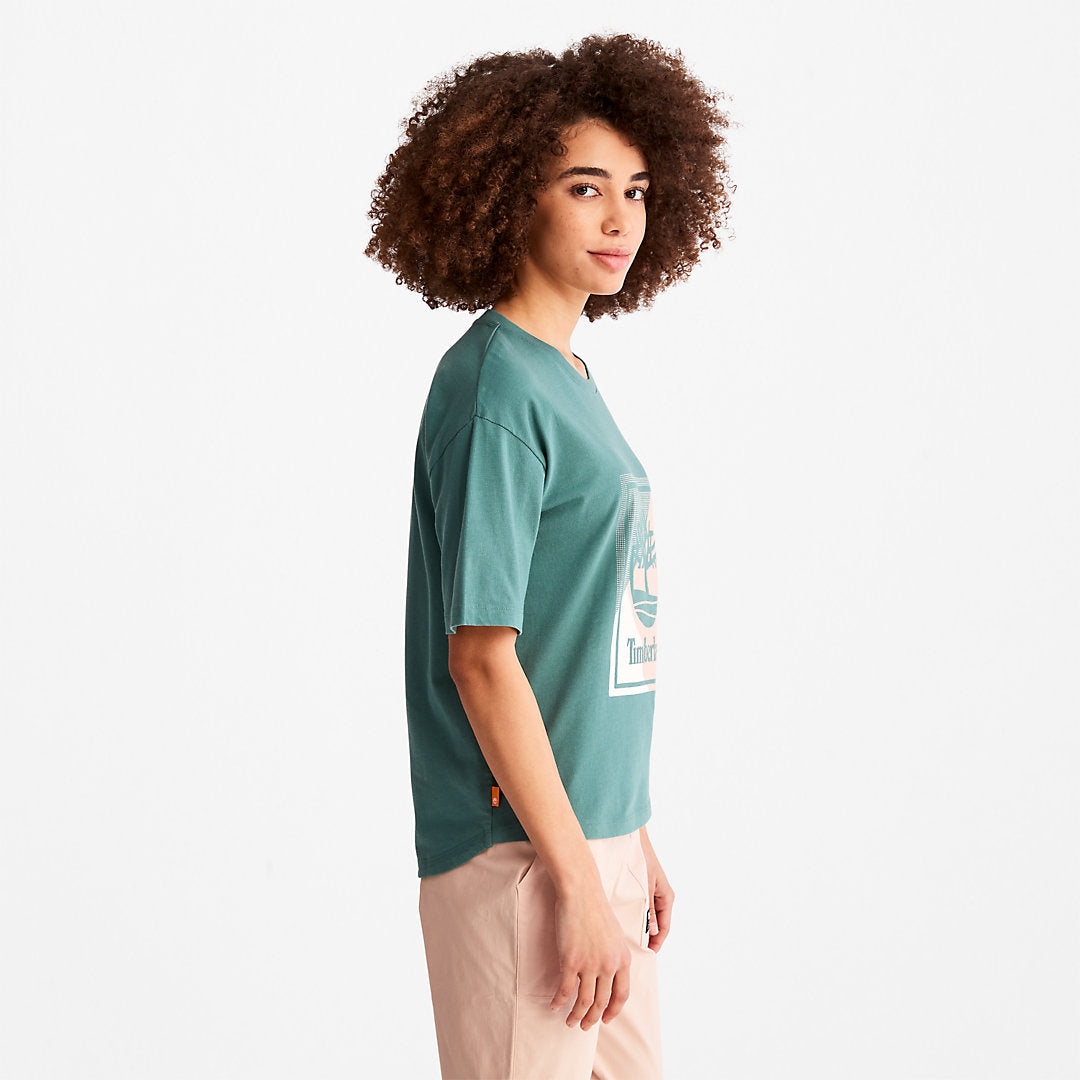 Timberland Womens Logo Graphic T-Shirt for Women in Teal