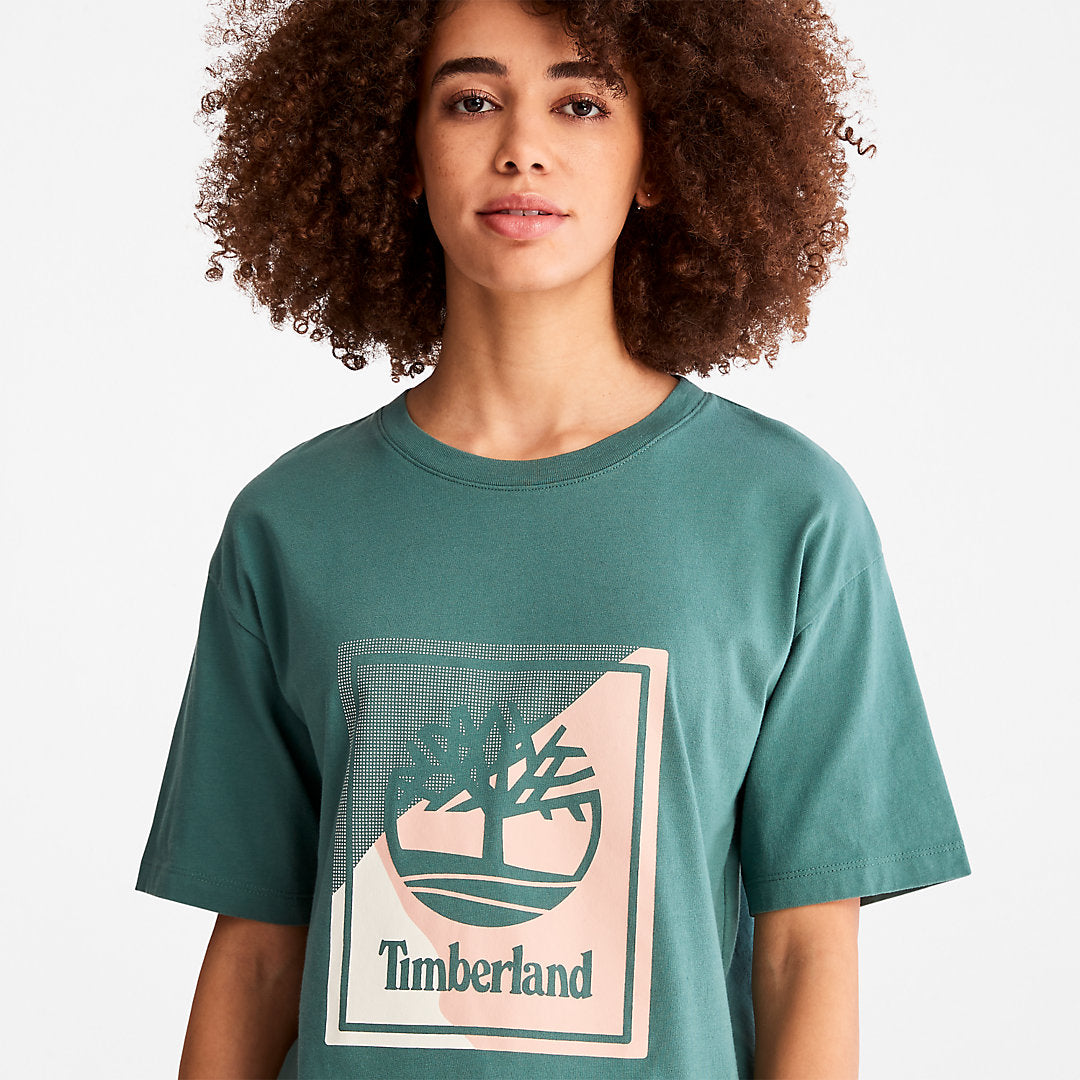 Timberland Womens Logo Graphic T-Shirt for Women in Teal