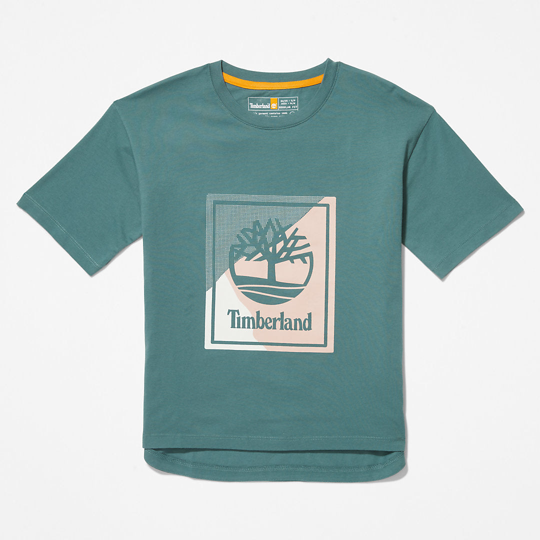Timberland Womens Logo Graphic T-Shirt for Women in Teal
