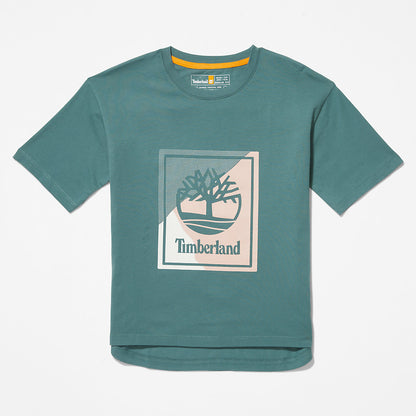 Timberland Womens Logo Graphic T-Shirt for Women in Teal