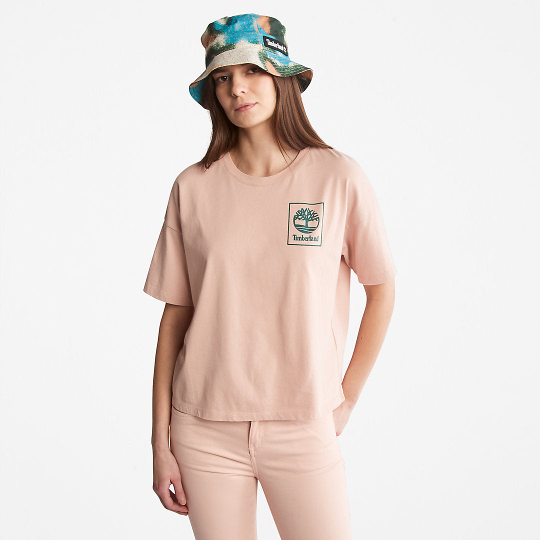 Timberland Womens Back Graphic Logo T-Shirt for Women in Pink