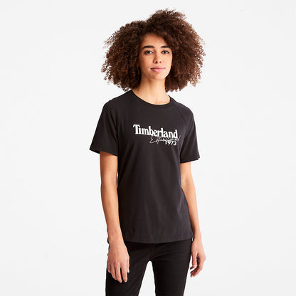 Timberland Womens Raglan-sleeve Logo T-Shirt for Women in Black