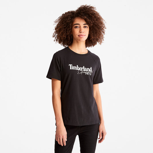 Timberland Womens Raglan-sleeve Logo T-Shirt for Women in Black