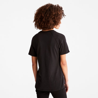 Timberland Womens Raglan-sleeve Logo T-Shirt for Women in Black