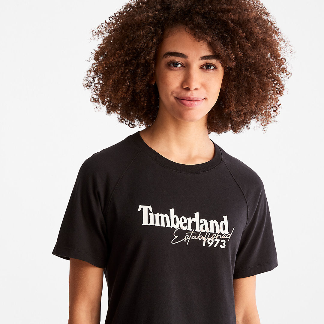 Timberland Womens Raglan-sleeve Logo T-Shirt for Women in Black