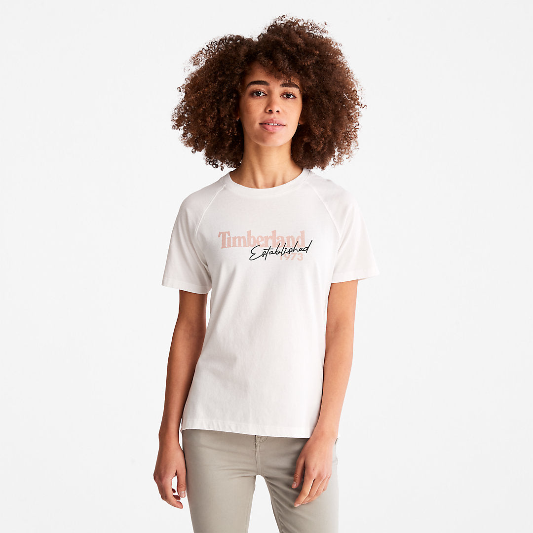 Timberland Womens Raglan-sleeve Logo T-Shirt for Women in White