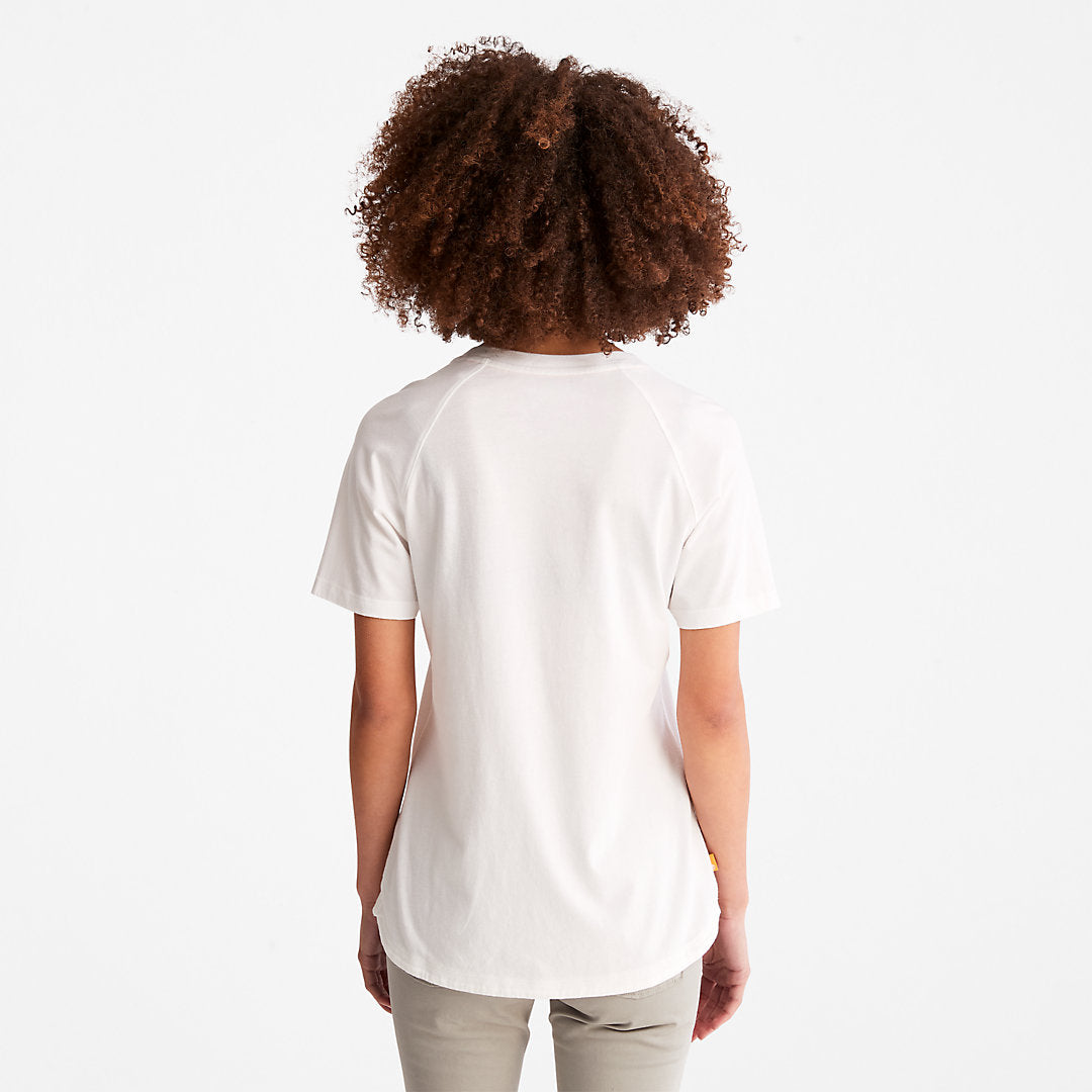 Timberland Womens Raglan-sleeve Logo T-Shirt for Women in White