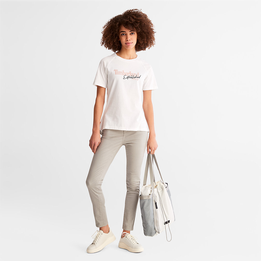 Timberland Womens Raglan-sleeve Logo T-Shirt for Women in White