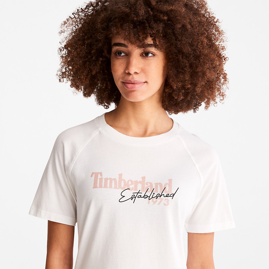 Timberland Womens Raglan-sleeve Logo T-Shirt for Women in White