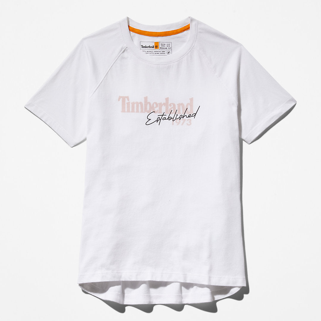 Timberland Womens Raglan-sleeve Logo T-Shirt for Women in White