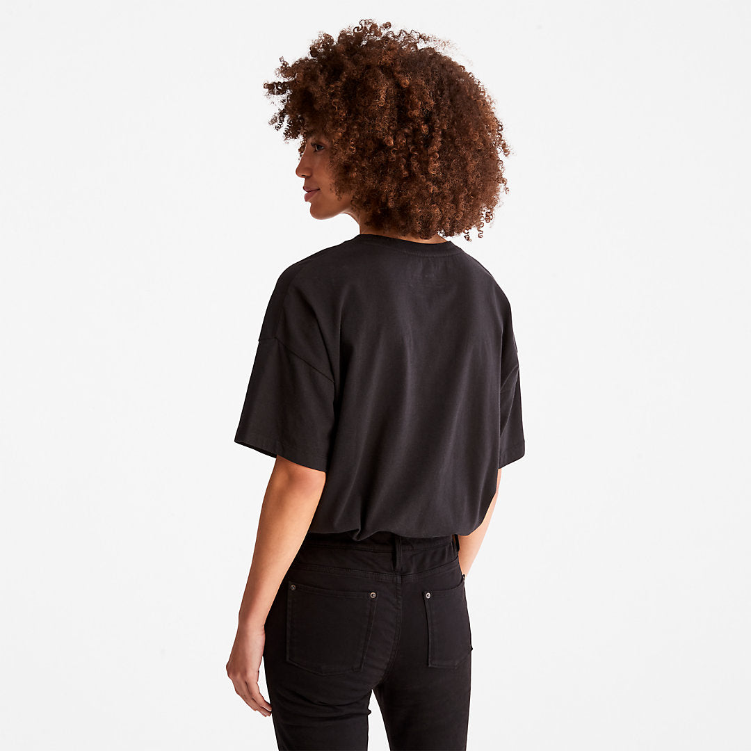 Timberland Womens Cropped T-Shirt with Drawstring Hem for Women in Black