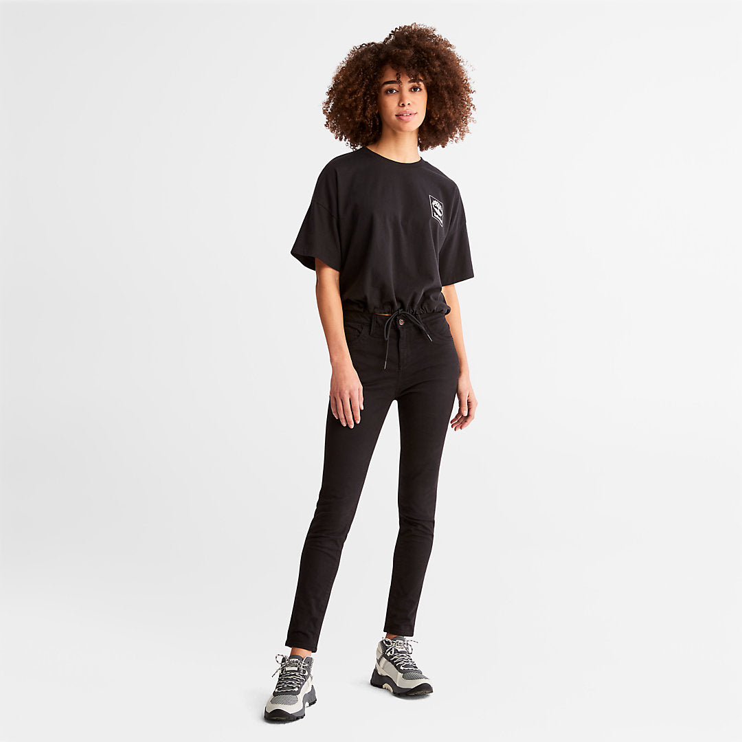 Timberland Womens Cropped T-Shirt with Drawstring Hem for Women in Black