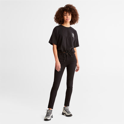 Timberland Womens Cropped T-Shirt with Drawstring Hem for Women in Black