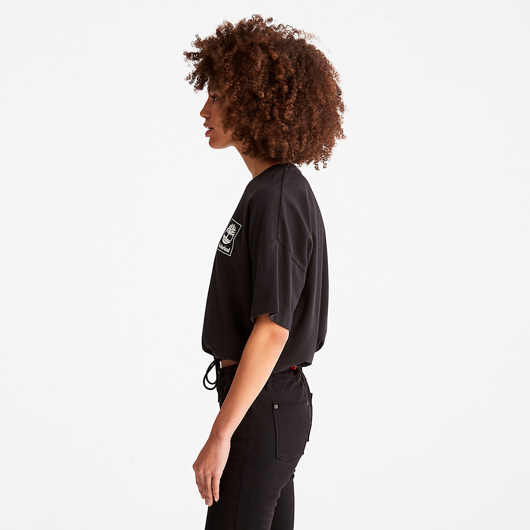 Timberland Womens Cropped T-Shirt with Drawstring Hem for Women in Black
