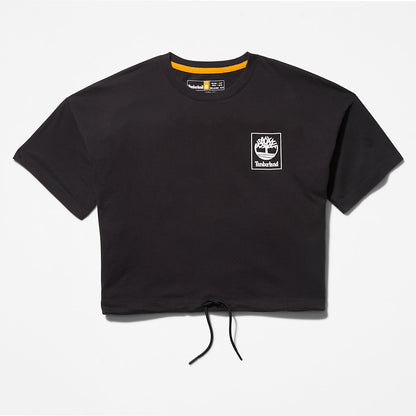 Timberland Womens Cropped T-Shirt with Drawstring Hem for Women in Black