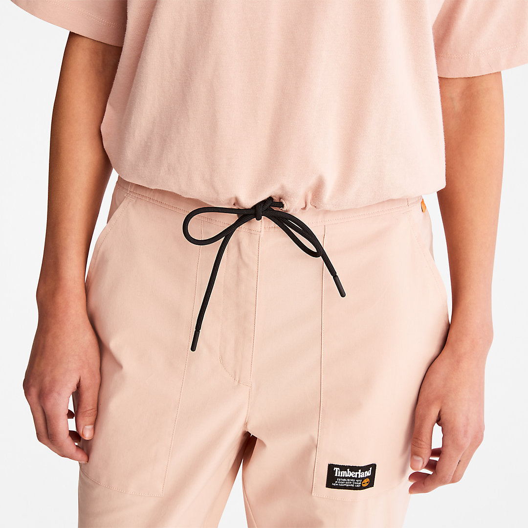 Timberland Womens Cropped T-Shirt with Drawstring Hem for Women in Pink