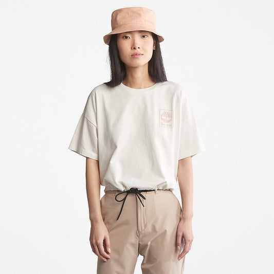 Timberland Womens Cropped T-Shirt with Drawstring Hem for Women in White
