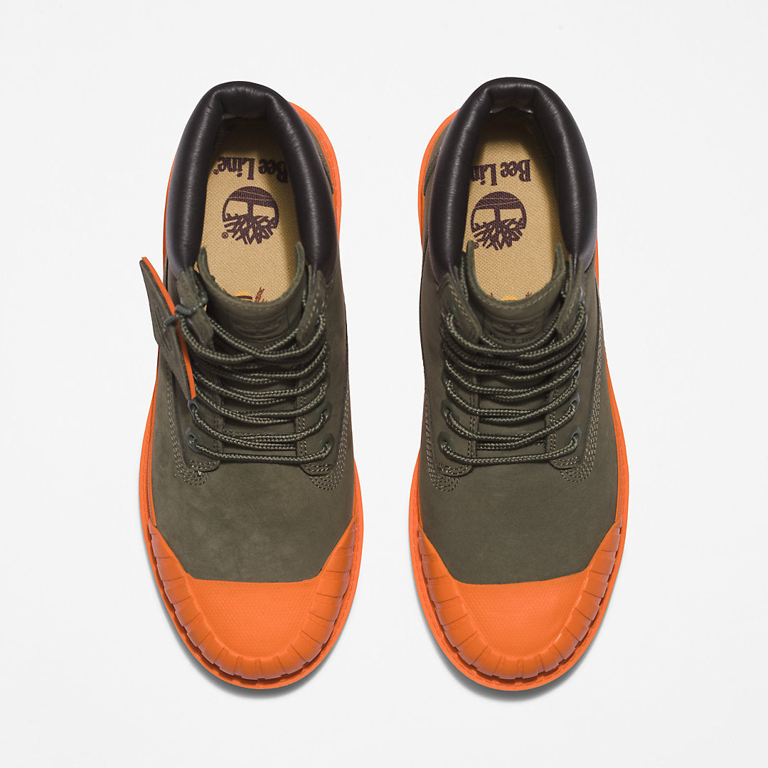 Timberland Womens Bee Line x Timberland® 6 Inch Rubber Toe Boot for Women in Dark Green/Orange