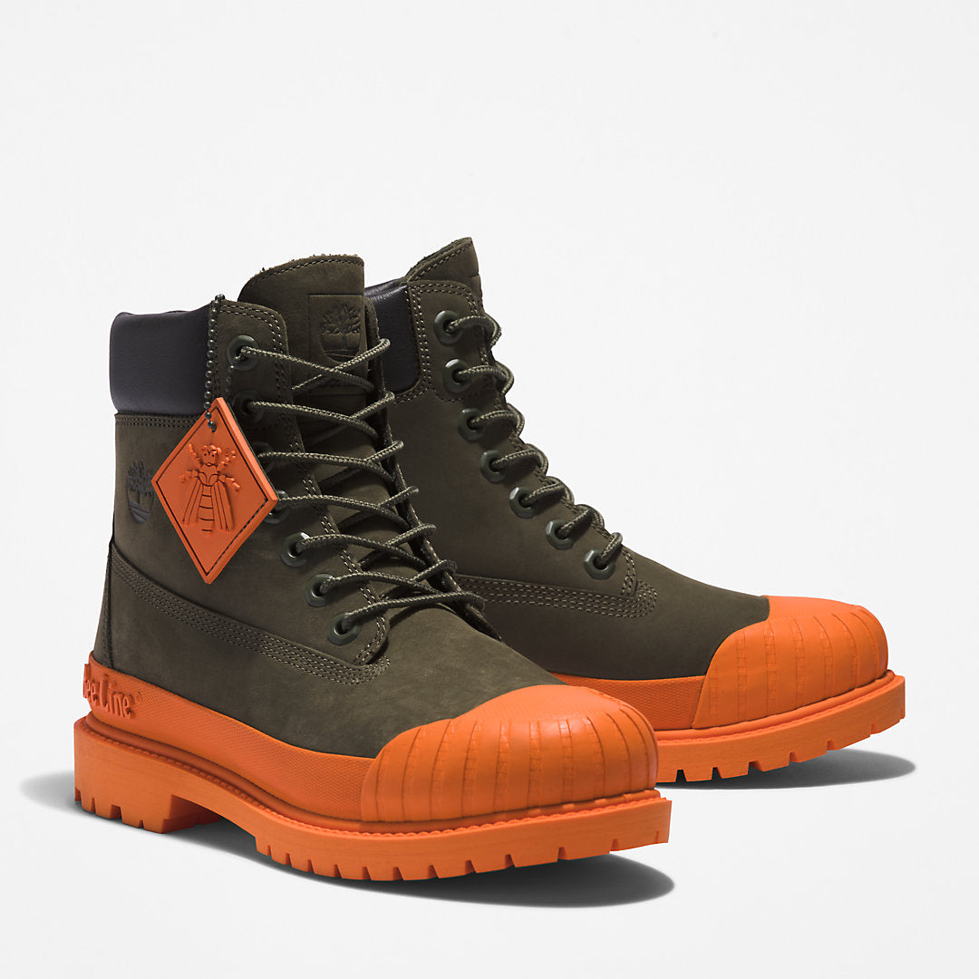 Timberland Womens Bee Line x Timberland® 6 Inch Rubber Toe Boot for Women in Dark Green/Orange