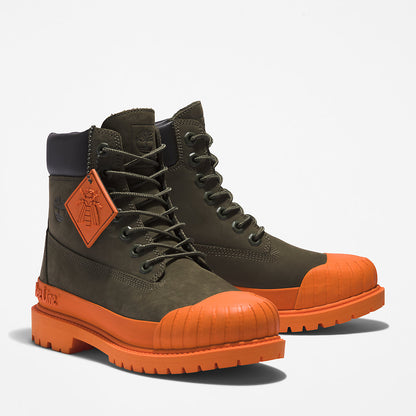 Timberland Womens Bee Line x Timberland® 6 Inch Rubber Toe Boot for Women in Dark Green/Orange