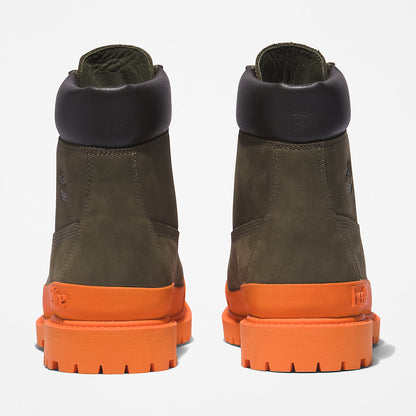 Timberland Womens Bee Line x Timberland® 6 Inch Rubber Toe Boot for Women in Dark Green/Orange