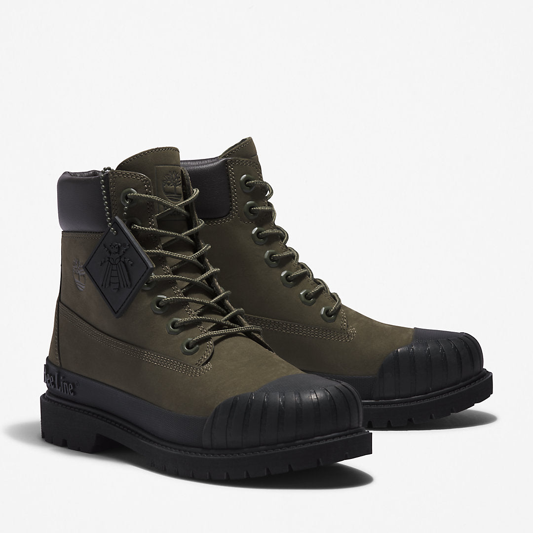 Timberland Womens Bee Line x Timberland® 6 Inch Rubber Toe Boot for Women in Dark Green/Black