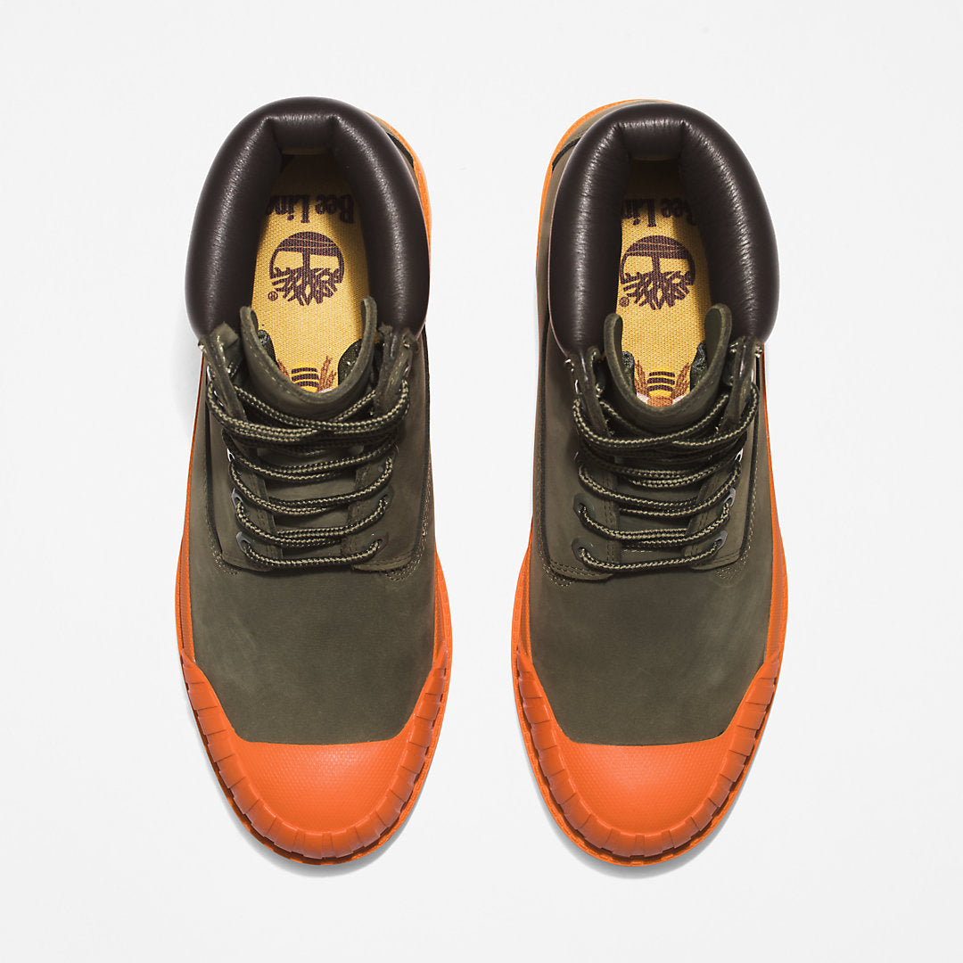 Timberland Mens Bee Line x Timberland® 6 Inch Rubber Toe Boot for Men in Dark Green/Orange