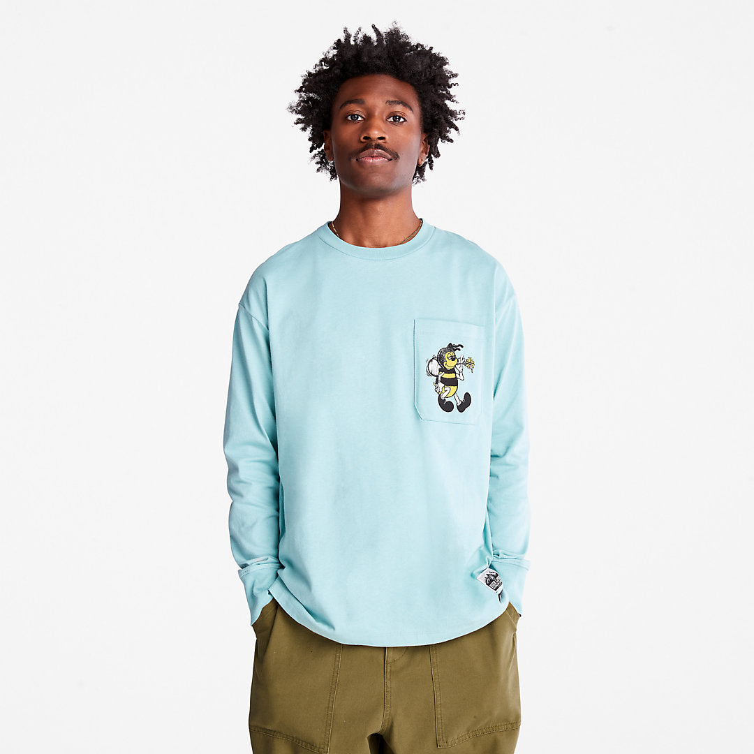 Timberland Mens Bee Line x Timberland® Back-graphic Long-sleeved T-Shirt in Blue
